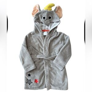 Disney Dumbo Toddler Grey Long Sleeve Hooded Embroidered Stars Bath Robe 5T